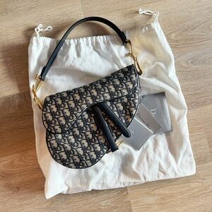 LIKE NEW Dior Blue Oblique Medium Saddle Bag